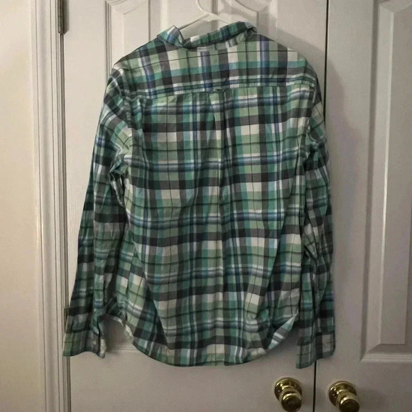 Merona Mens Large Button Up Shirt Green Blue 100% Cotton - Picture 3 of 5